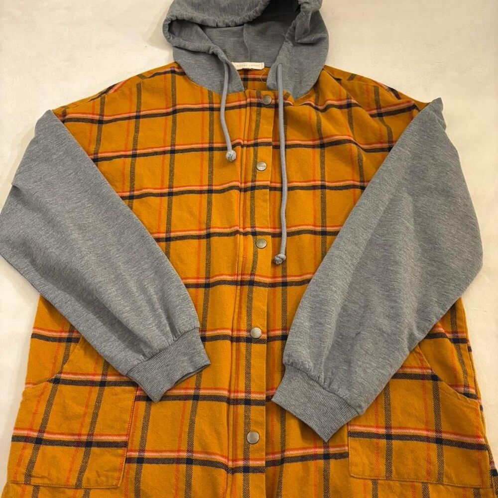Gilded Intent Women’s Yellow & Grey Plaid Hooded Jacket | Size Large